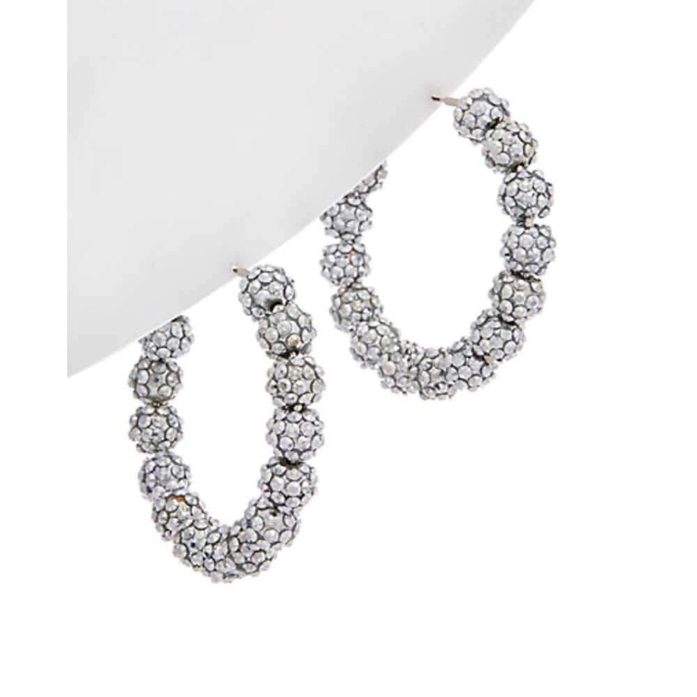 New Kenneth Jay Lane Rhodium plated sparkle hoop earrings